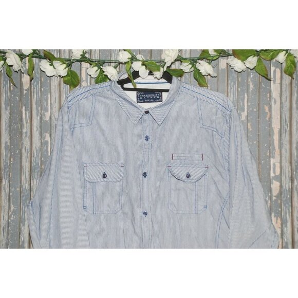 Tranquility Mayhem Men's Western Shirt Size XL Blue & White Striped Button Up - Picture 2 of 7